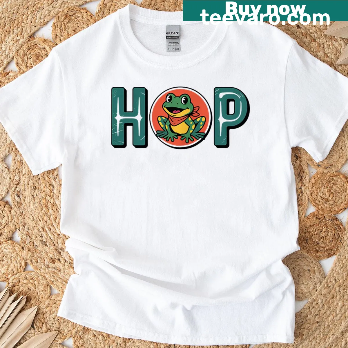 Whimsical frog design representing Portland on a T-shirt. — on a men's t-shirt