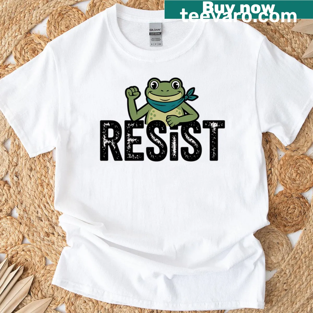 Funny frog resist graphic T-shirt with humorous text — on a men's t-shirt