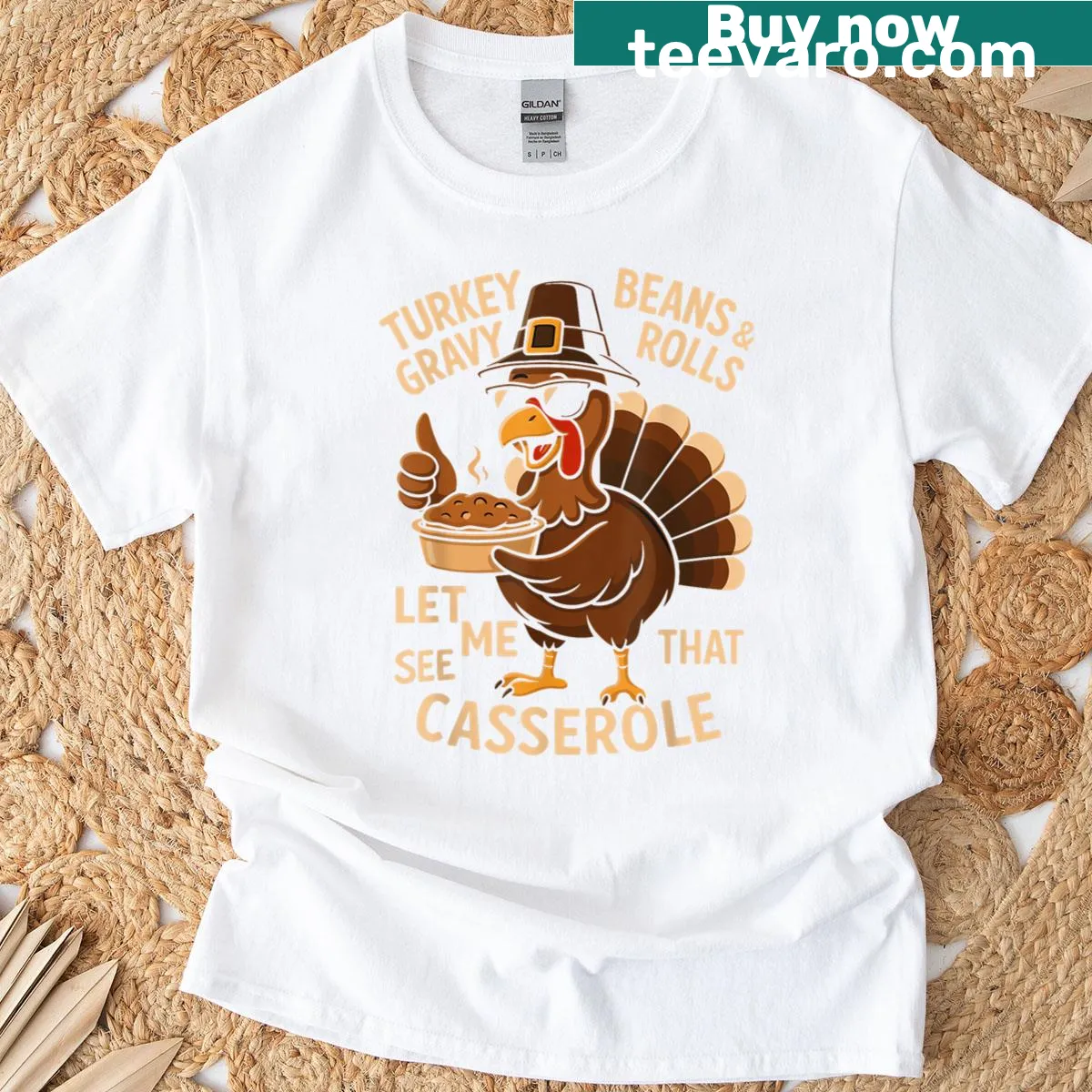 T-shirt featuring humorous Thanksgiving food typography design — on a men's t-shirt