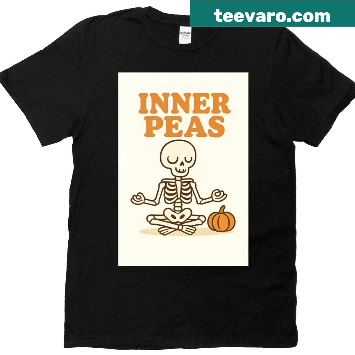 Funny yoga skeleton t-shirt with Halloween design — on a men's t-shirt