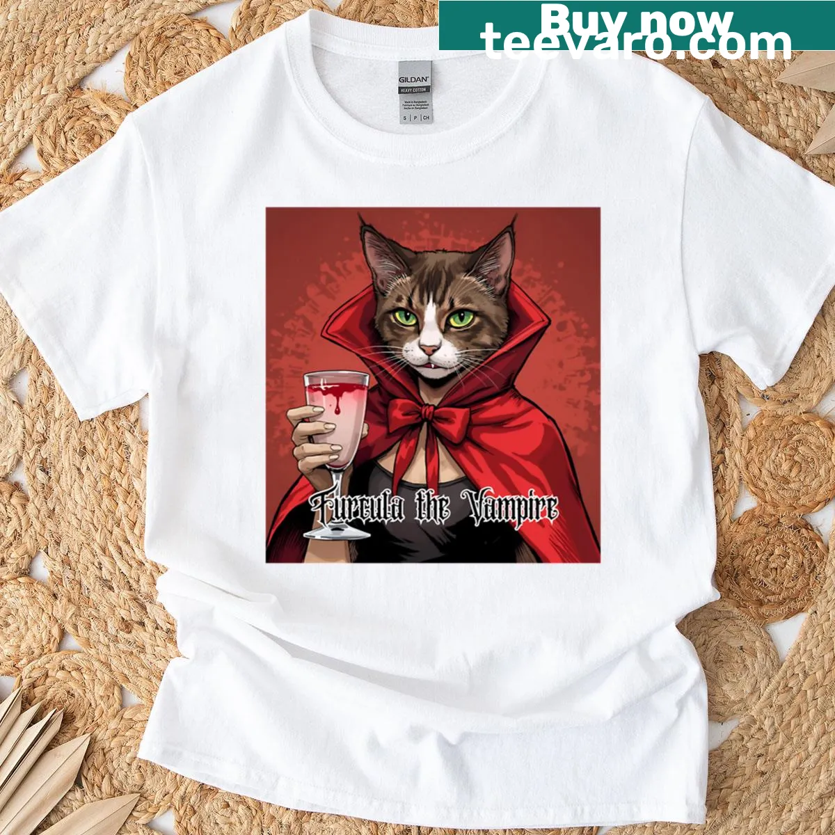 Illustration of Furcula the Vampire character on a T-shirt — on a men's t-shirt