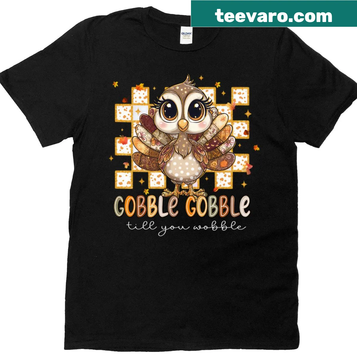 Thanksgiving T-shirt with 'Gobble Gobble Till You Wobble' text — on a men's t-shirt