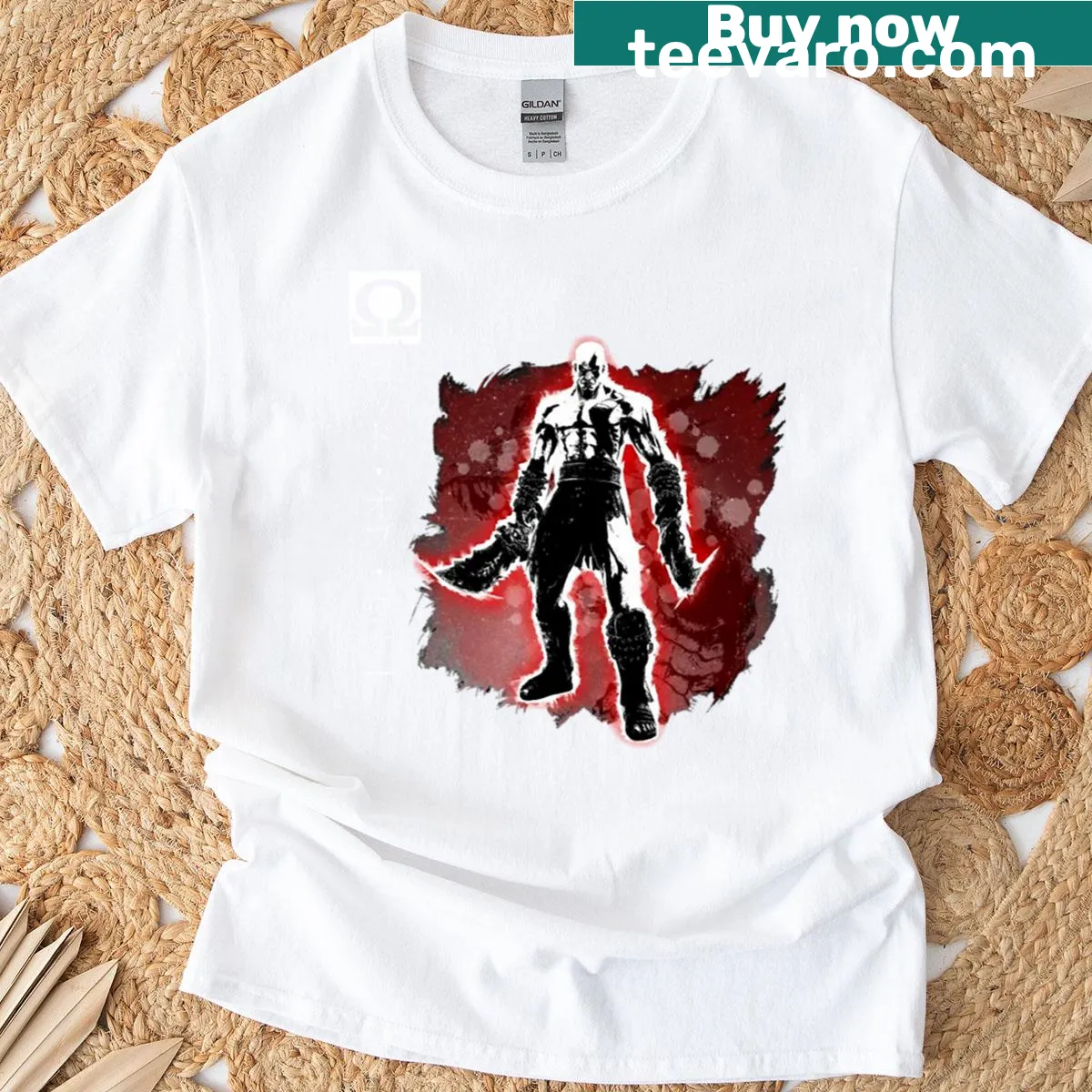 Illustration of Kratos from God of War on T-shirt — on a men's t-shirt