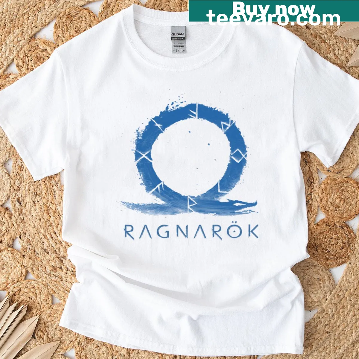 T-shirt featuring God of War Ragnark design — on a men's t-shirt