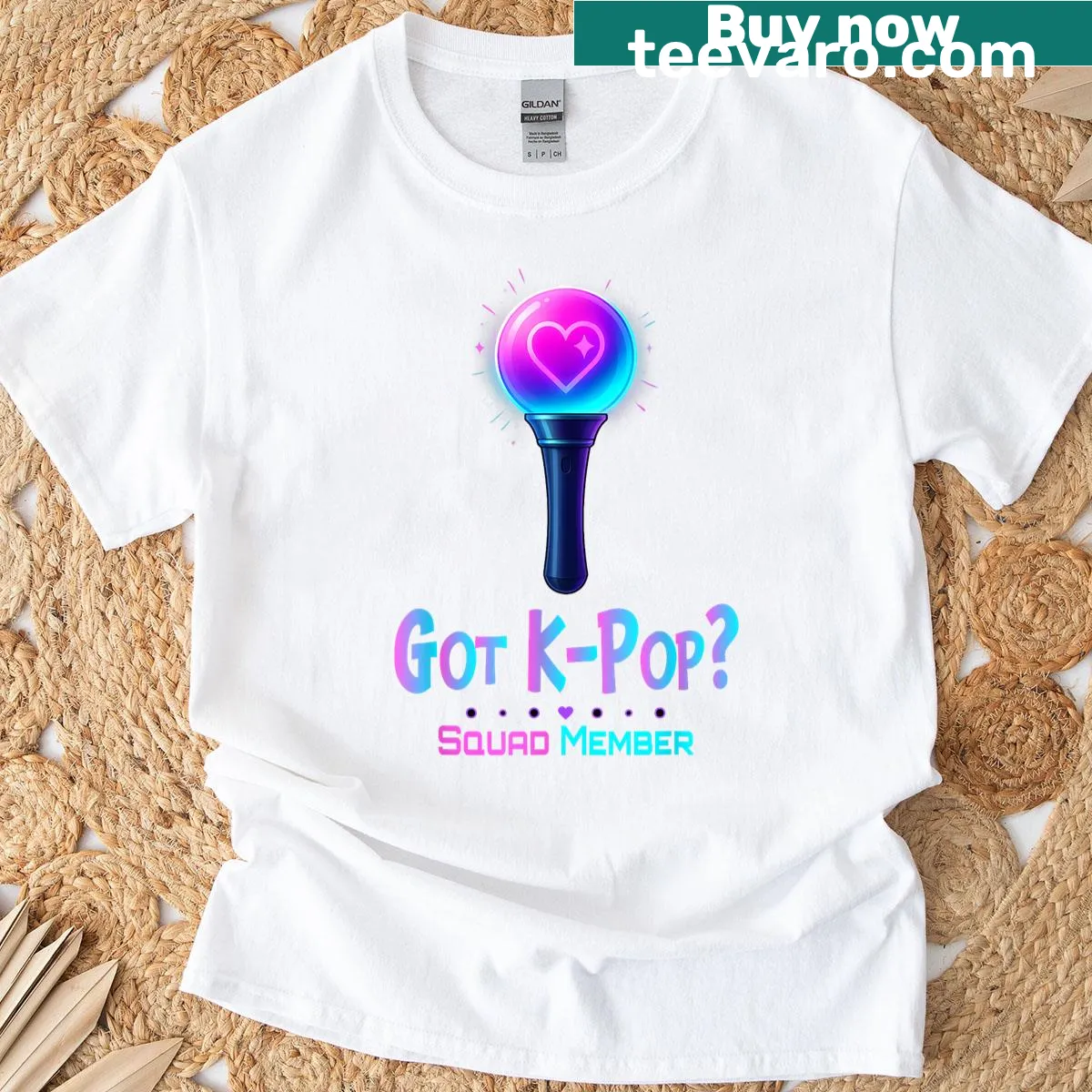 Graphic of a K-pop lightstick on T-shirt — on a men's t-shirt