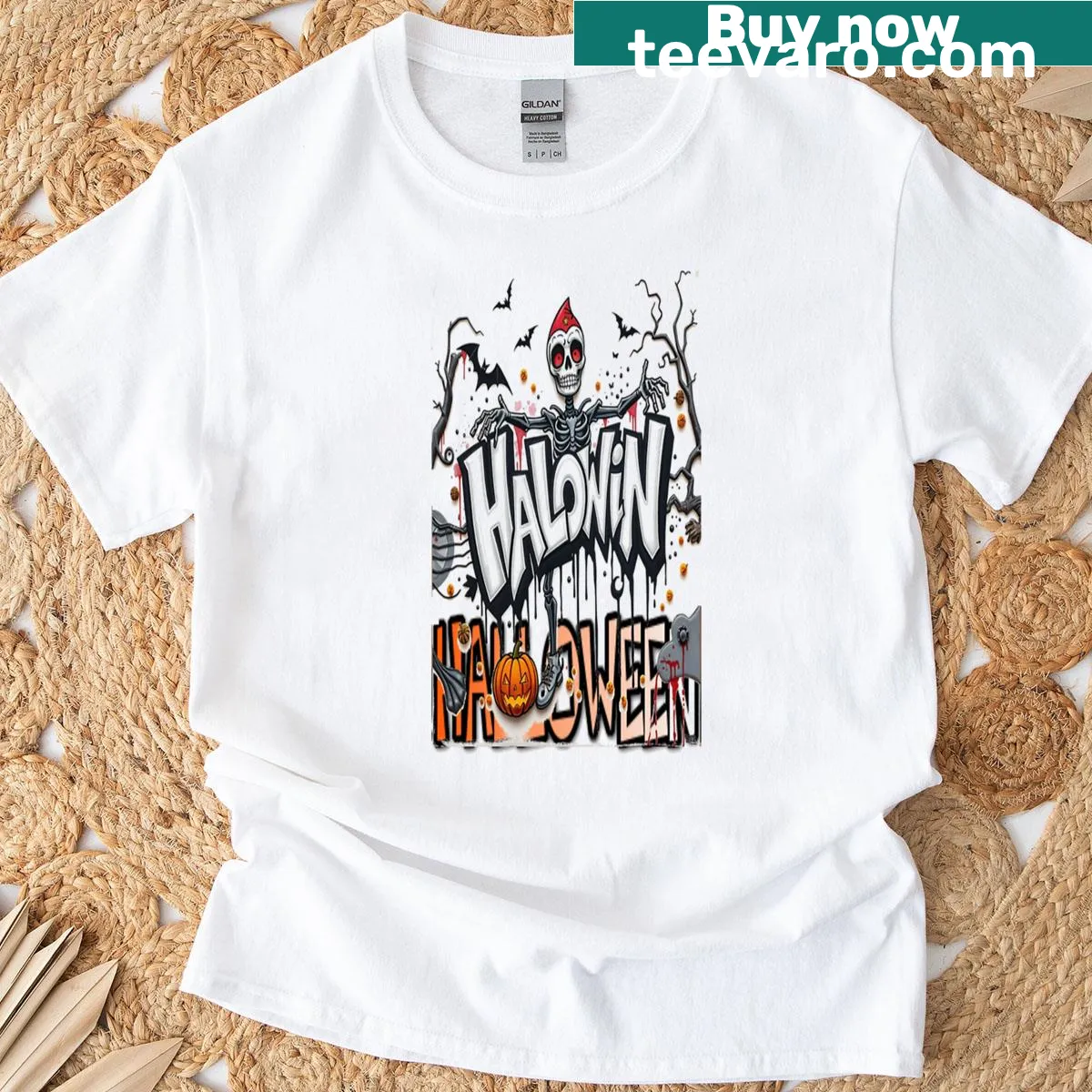 Oversized Halloween graffiti art T-shirt with funny design — on a men's t-shirt