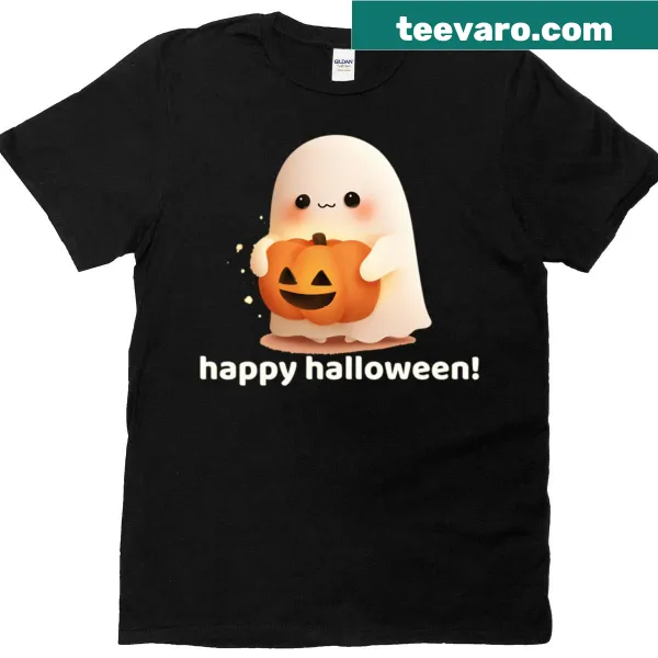 T-shirt with a friendly ghost and pumpkin Halloween design