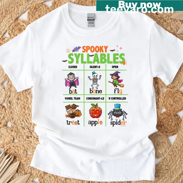 T-shirt for teachers with Halloween theme: Reading Spooky Syllables
