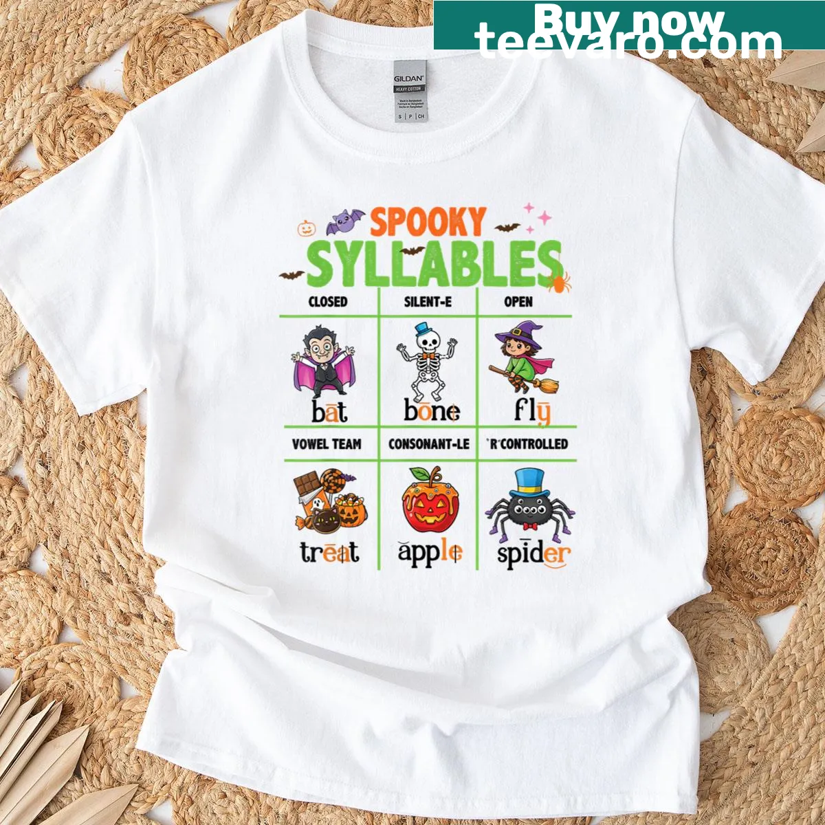T-shirt for teachers with Halloween theme: Reading Spooky Syllables — on a men's t-shirt