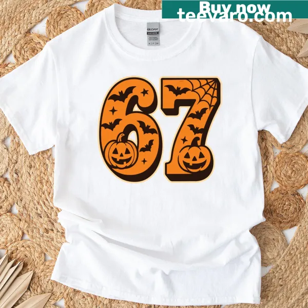 T-shirt featuring Halloween-themed six seven meme design