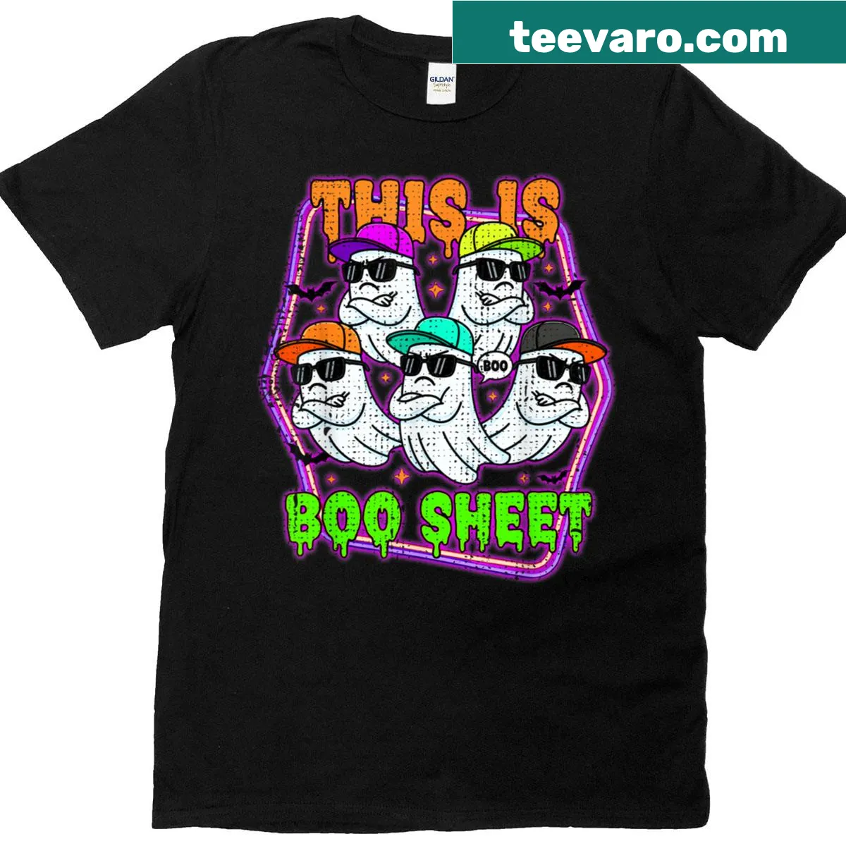 Funny Halloween t-shirt with ghost and 'This Is Boo Sheet' text — on a men's t-shirt
