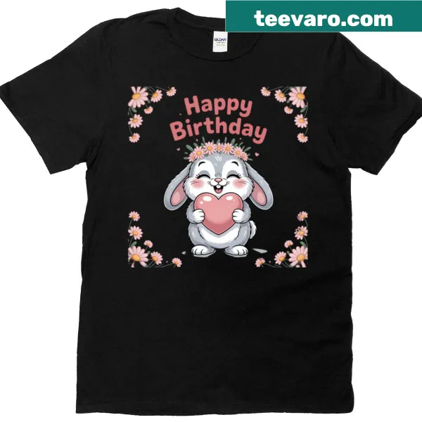 Cute bunny illustration on a birthday celebration t-shirt