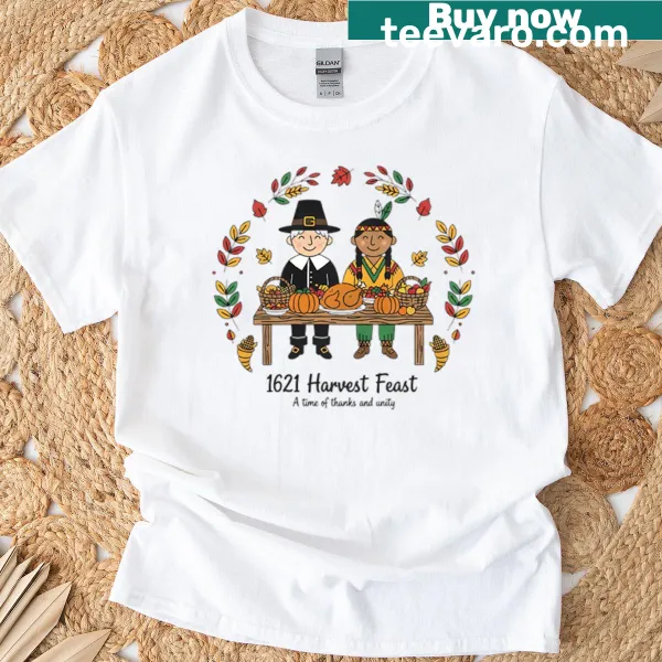 Festive Thanksgiving T-shirt with a cheerful greeting.