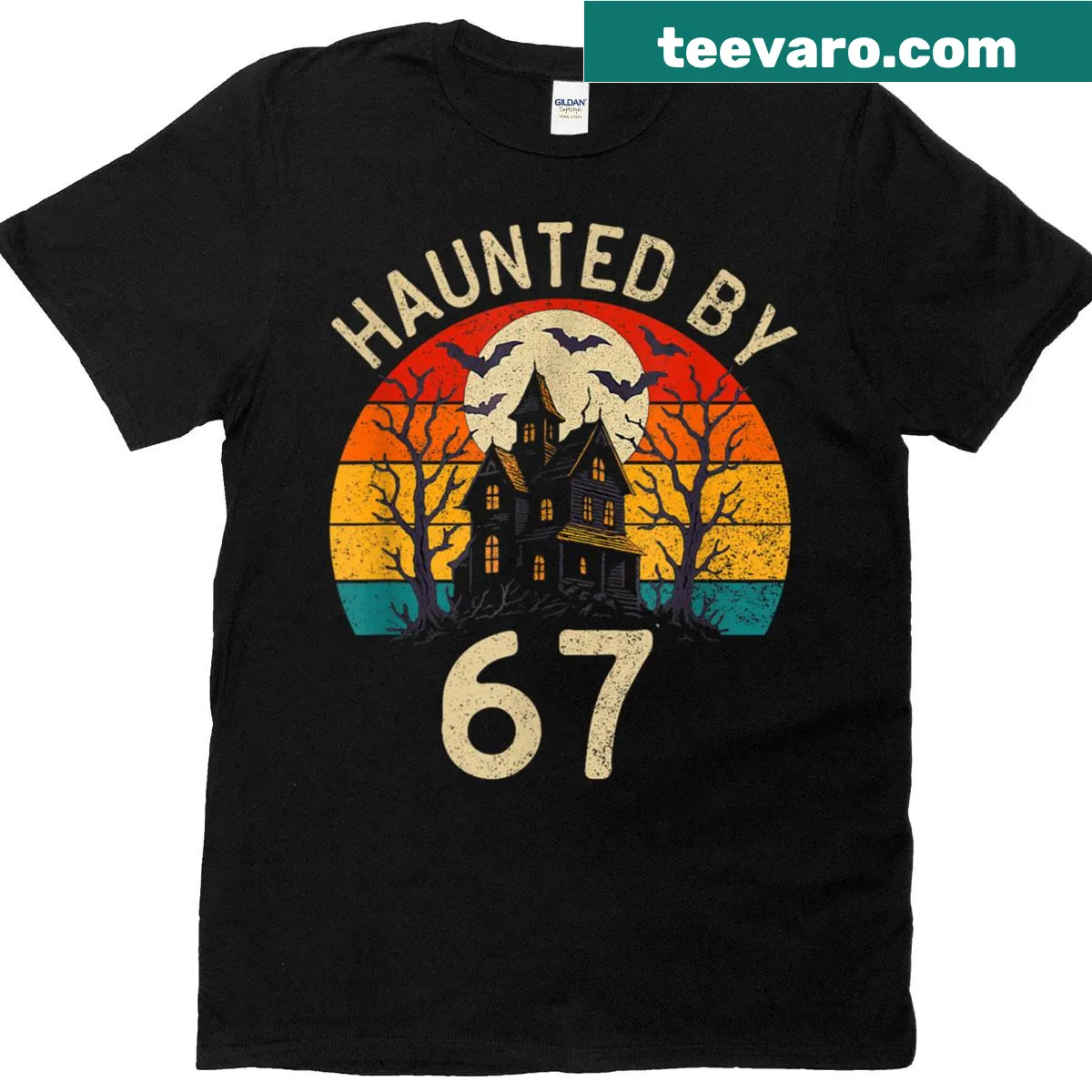 Edgy Halloween-themed shirt with the phrase 'Haunted 6 7' — on a men's t-shirt
