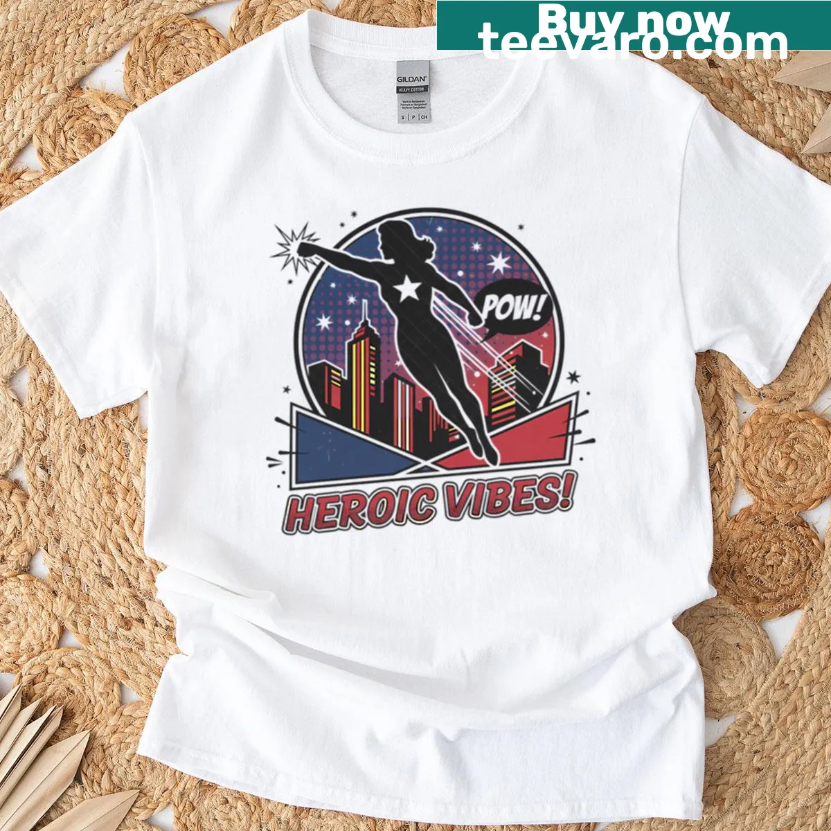 Retro superhero vintage comic book graphic T-shirt — on a men's t-shirt