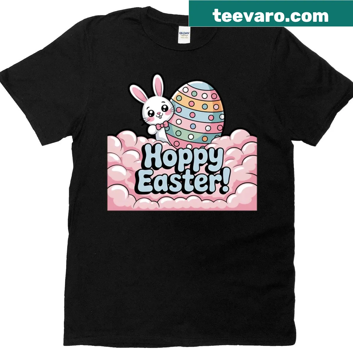 Adorable bunny-themed t-shirt for Easter with playful design — on a men's t-shirt