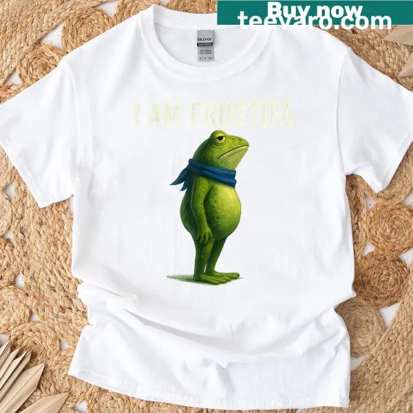 Funny shirt with the phrase 'I am Frogtifa' featuring a cartoon frog