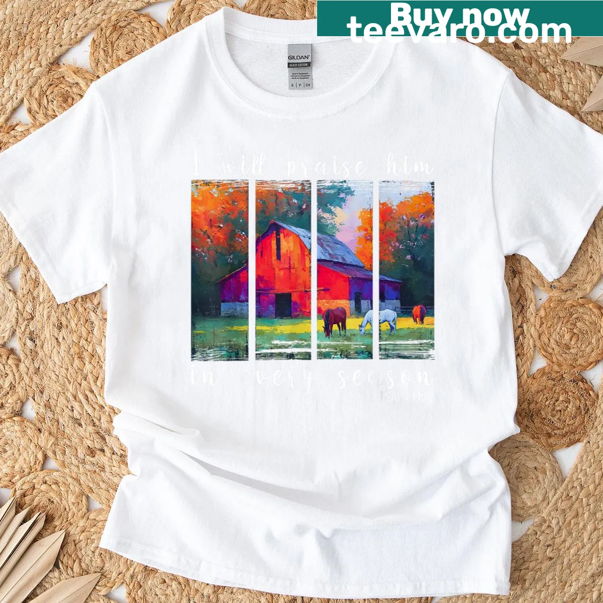 Inspirational horse lover t-shirt with biblical phrase about praise — on a men's t-shirt
