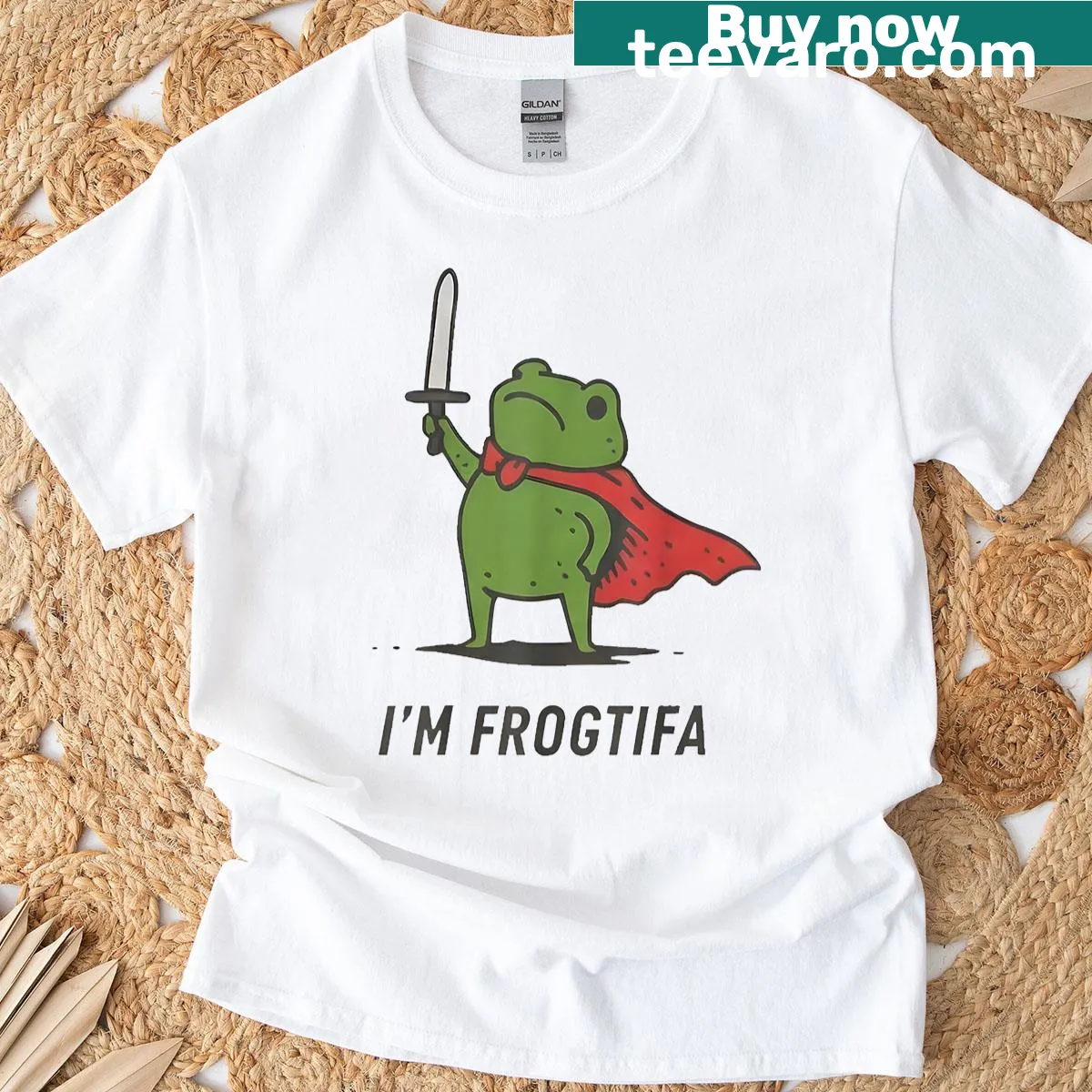 Funny 'Im Frogtifa' text graphic T-shirt — on a men's t-shirt