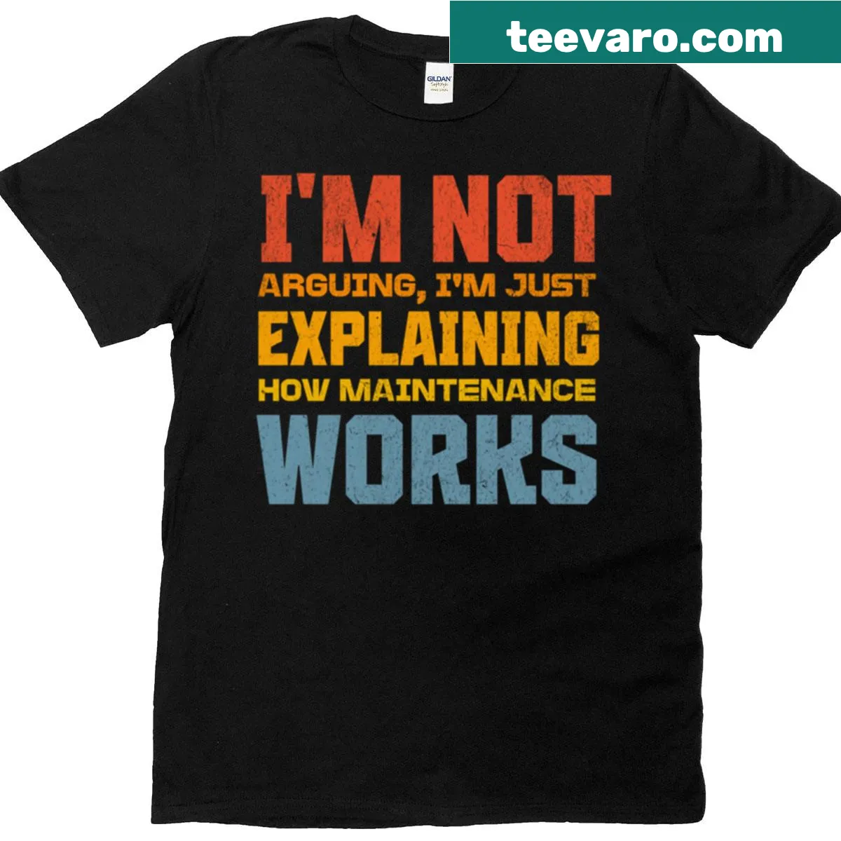 Retro bold text t-shirt featuring maintenance humor — on a men's t-shirt