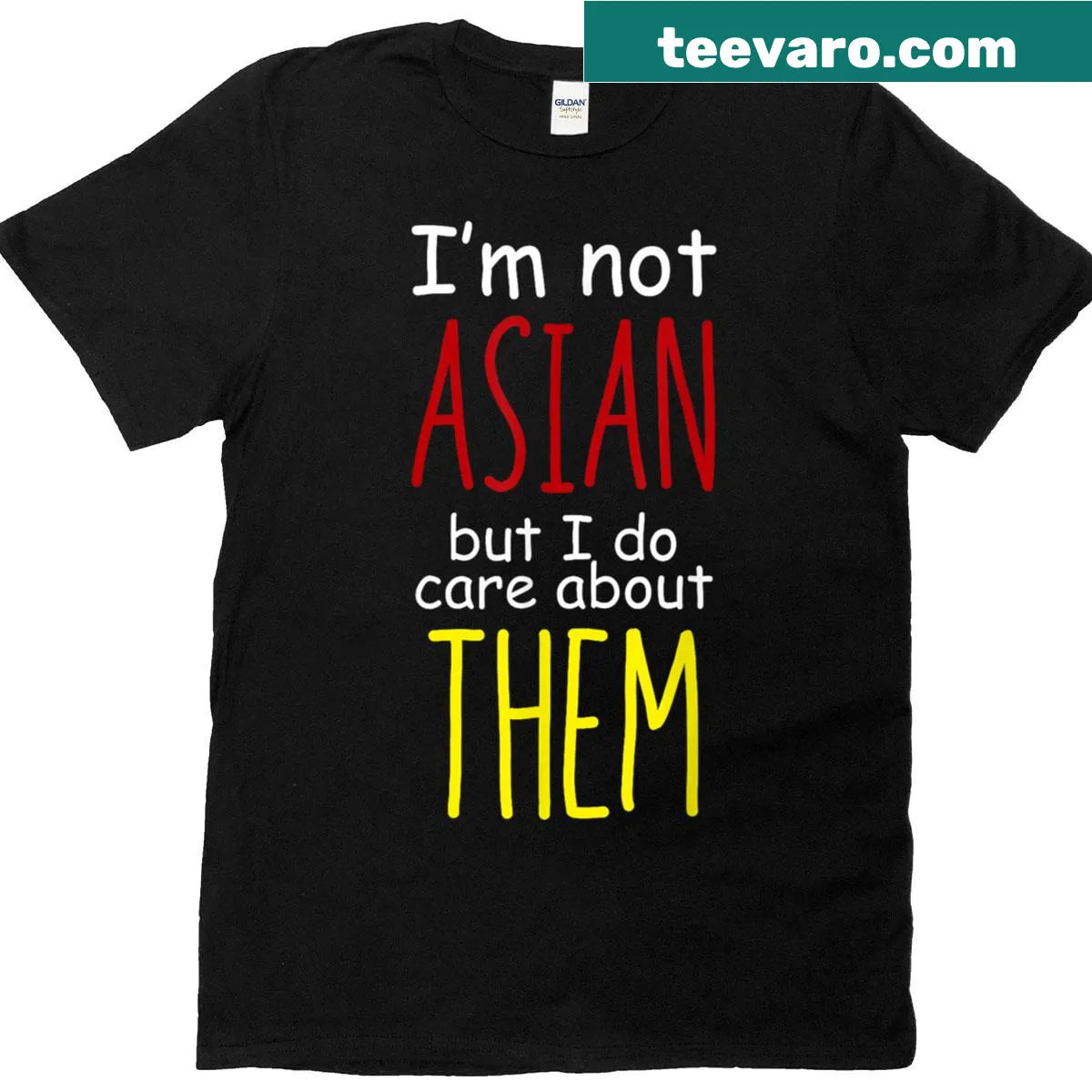 Funny t-shirt showing support and care for Asian communities — on a men's t-shirt