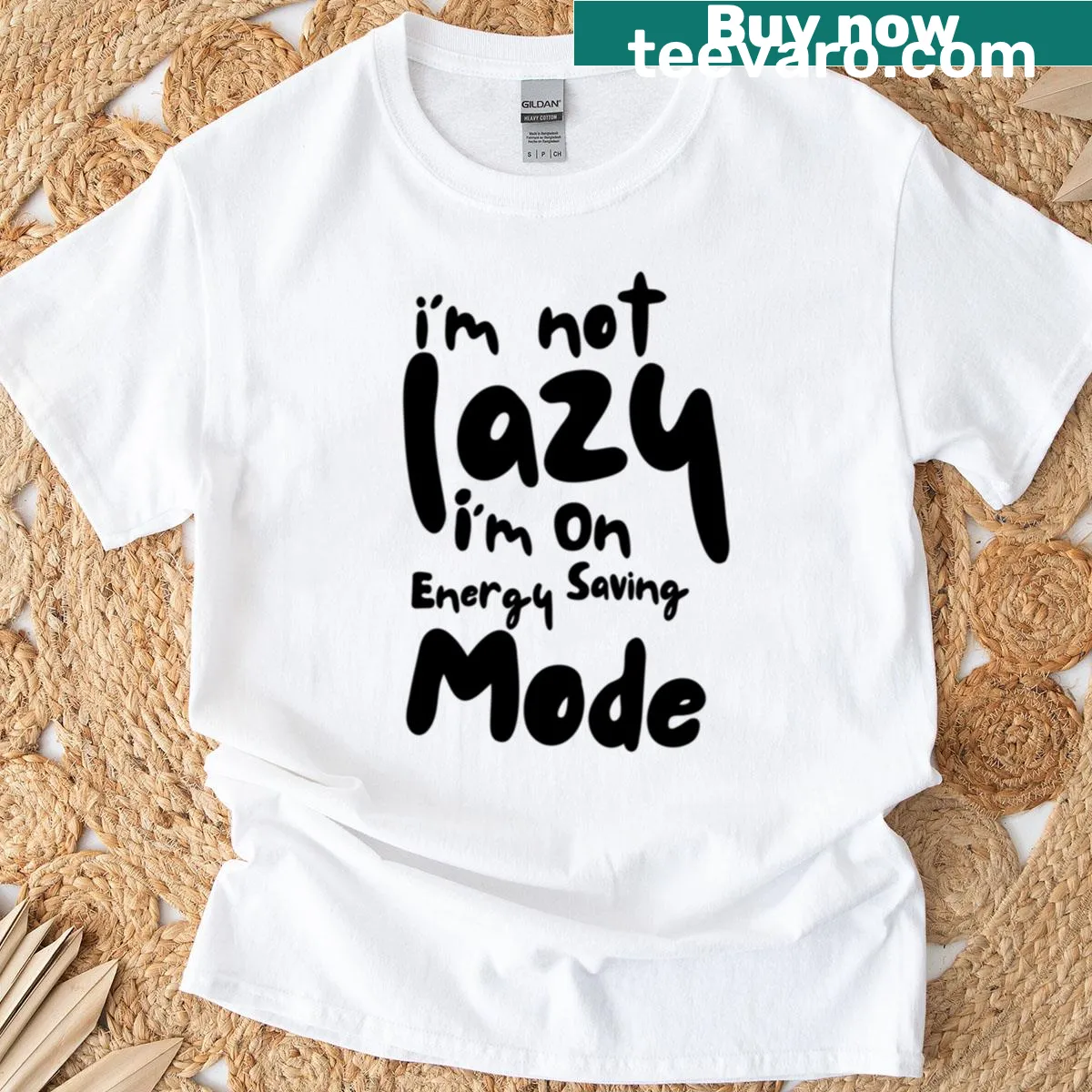 T-shirt with the humorous phrase Im Not Lazy Im On Energy Saving Mode — on a men's t-shirt