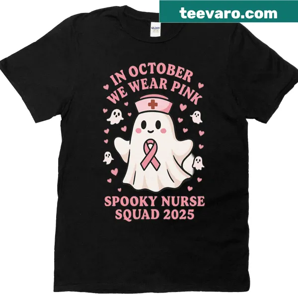 Spooky nurse t-shirt with pink design for October awareness