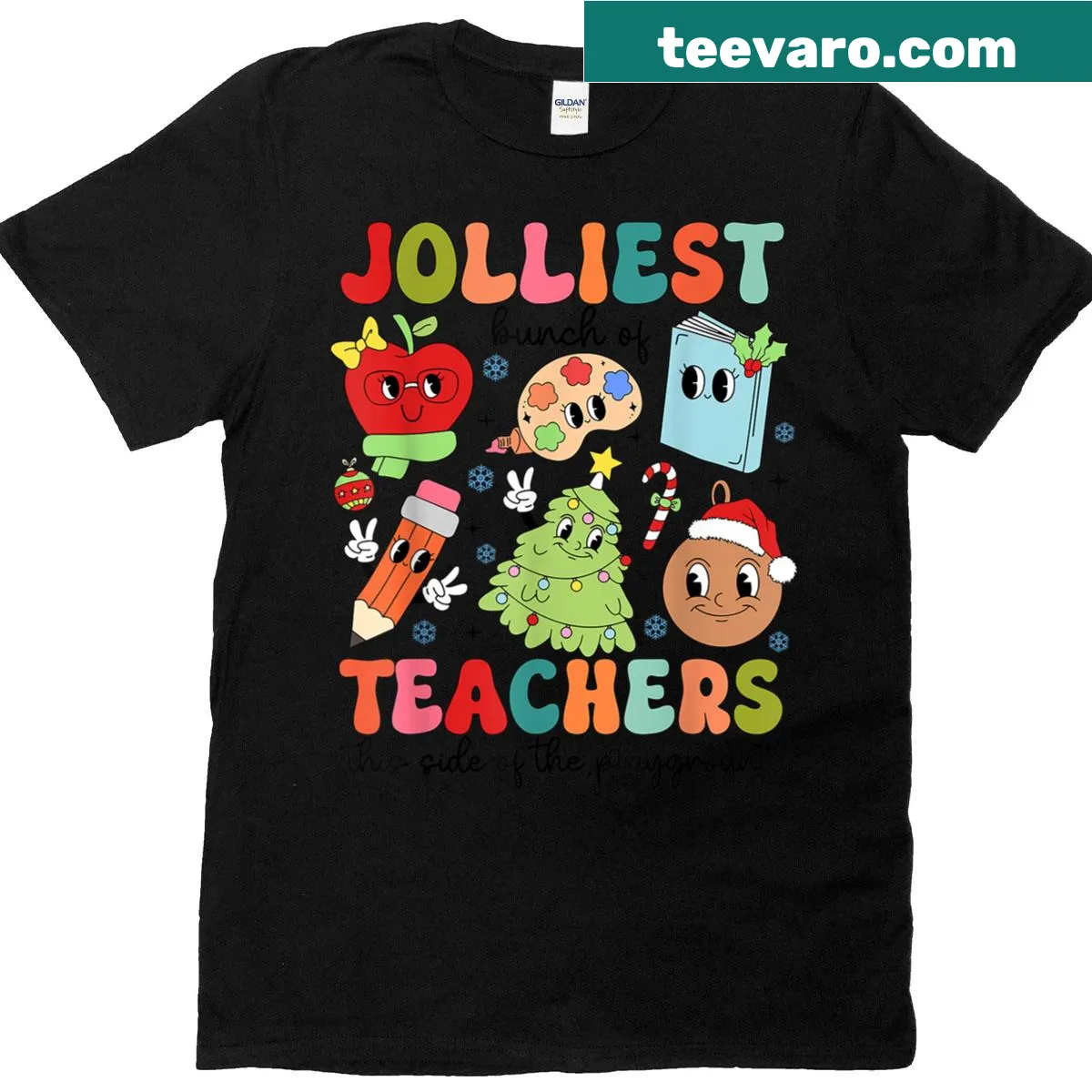 Cheerful Christmas-themed t-shirt for teachers with a playful saying — on a men's t-shirt