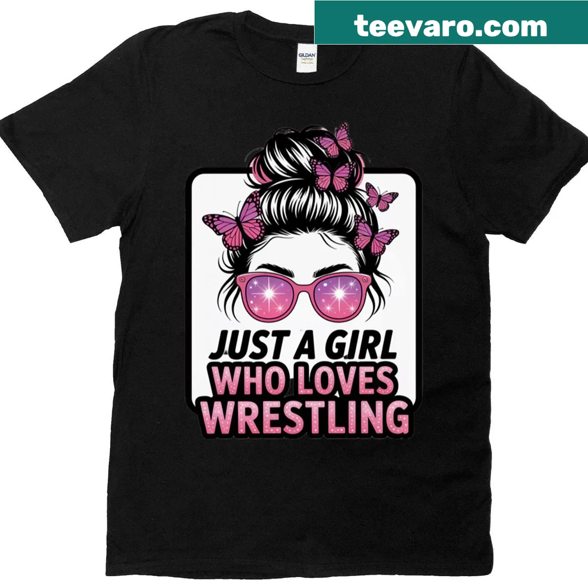 T-shirt featuring 'Just A Girl Who Loves Wrestling' text in bold typography — on a men's t-shirt