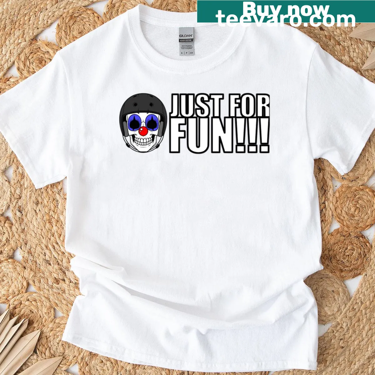 Oversized t-shirt featuring a clown skull helmet design — on a men's t-shirt