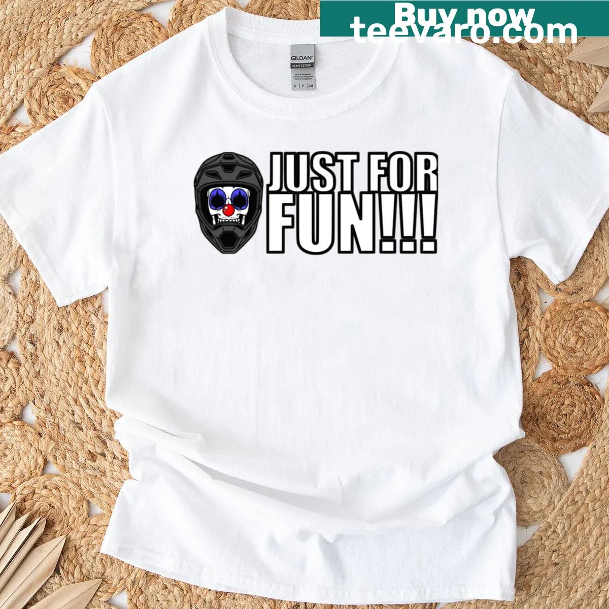 Oversized t-shirt with a full face helmet clown skull design — on a men's t-shirt
