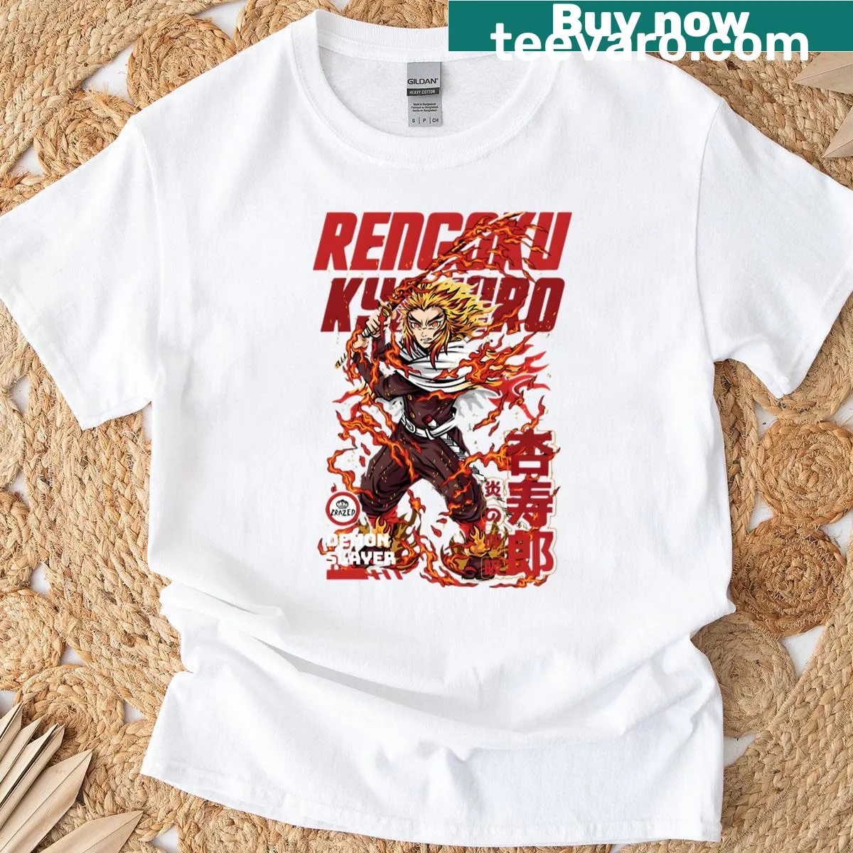T-shirt featuring Kyojuro Rengoku, Flame Hashira from anime — on a men's t-shirt