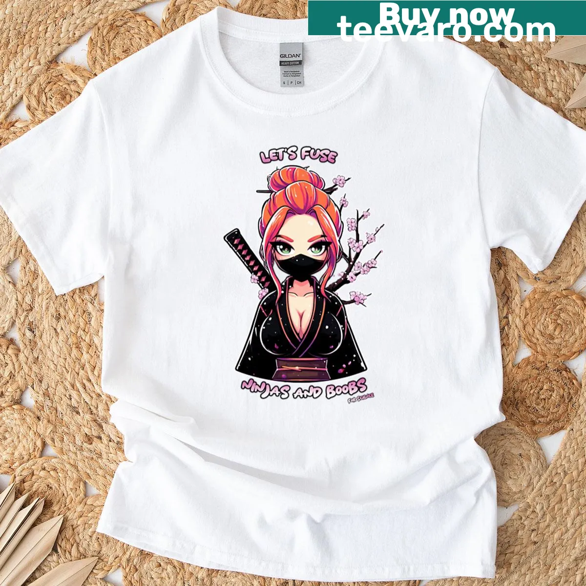 Humorous T-shirt featuring a ninja and whimsical design — on a men's t-shirt