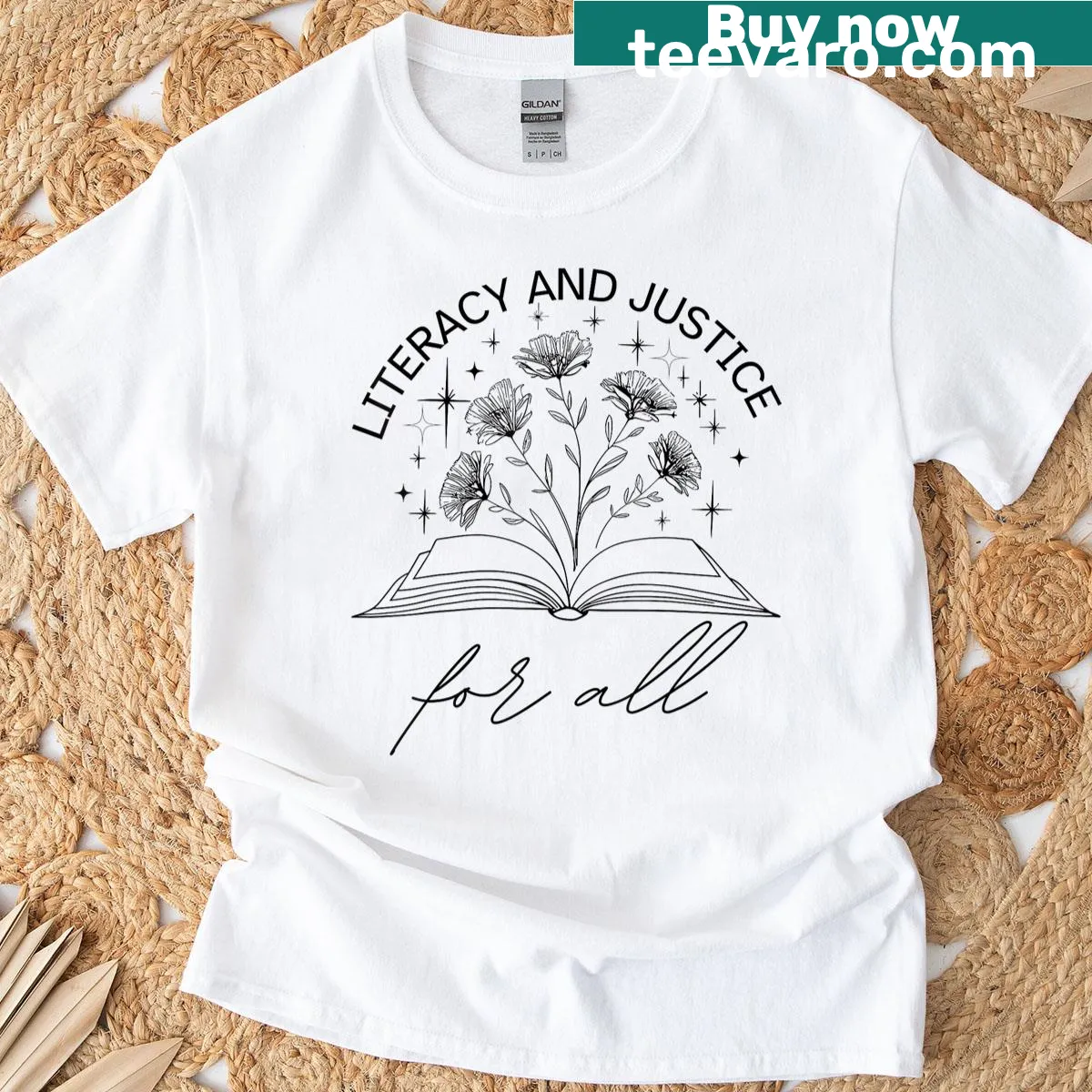 Statement shirt promoting literacy and justice for libraries and banned books. — on a men's t-shirt