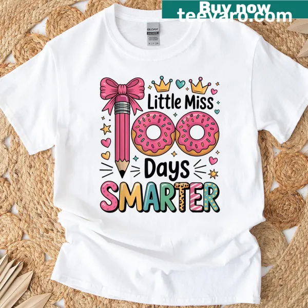 Illustrated Little Miss 100 Days Smarter graphic for kids