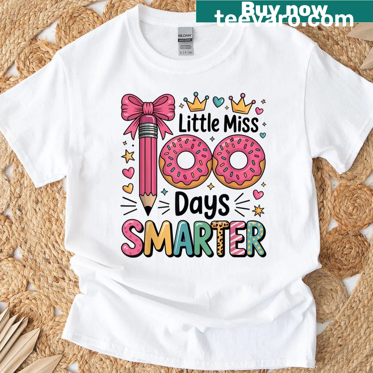 Illustrated Little Miss 100 Days Smarter graphic for kids — on a men's t-shirt