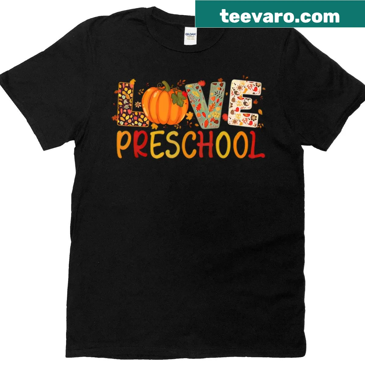 Illustrative T-shirt featuring autumn elements for female teachers — on a men's t-shirt