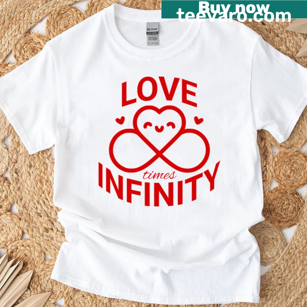 Love Times Infinity T-shirt with elegant typography design — on a men's t-shirt