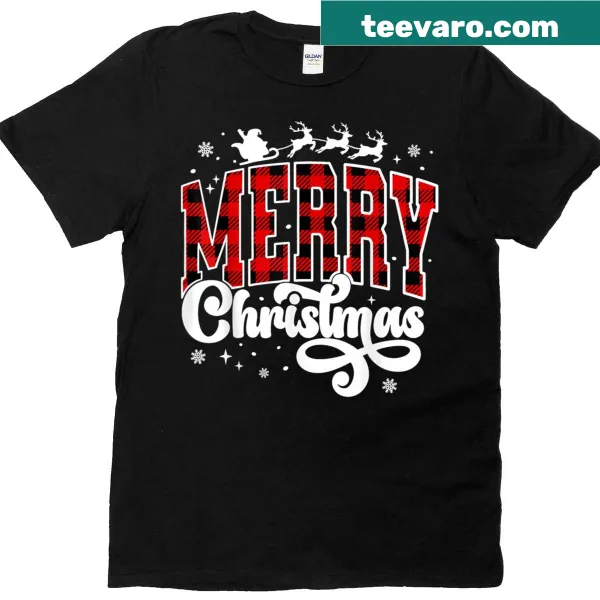 T-shirt featuring a buffalo plaid Santa for Christmas