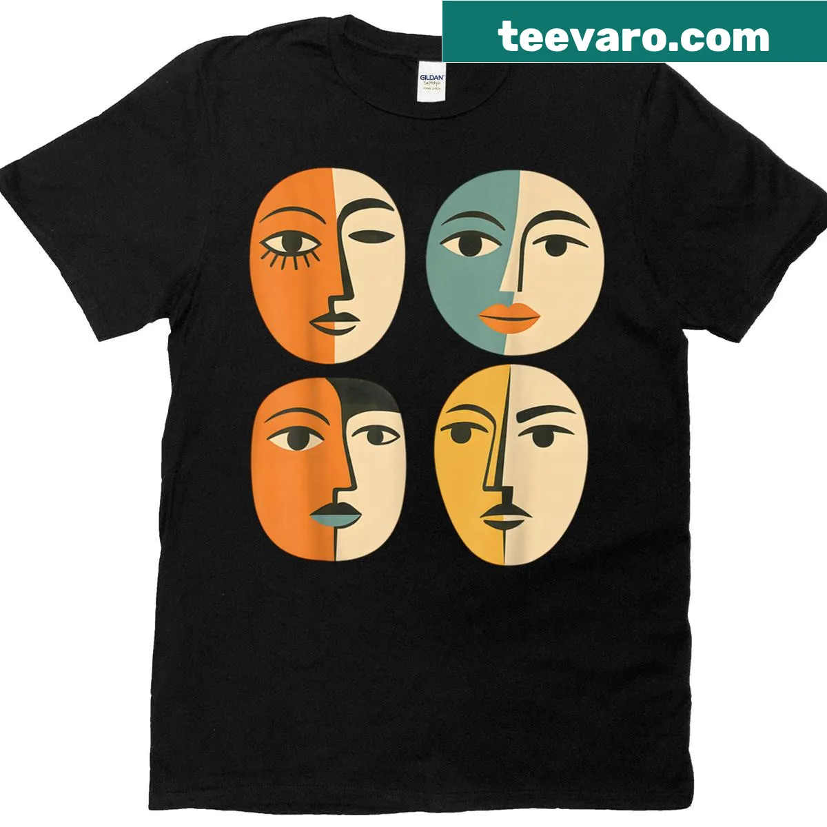 Abstract faces design t-shirt in retro style — on a men's t-shirt