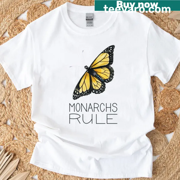Illustrated Monarch butterflies featured on a T-shirt