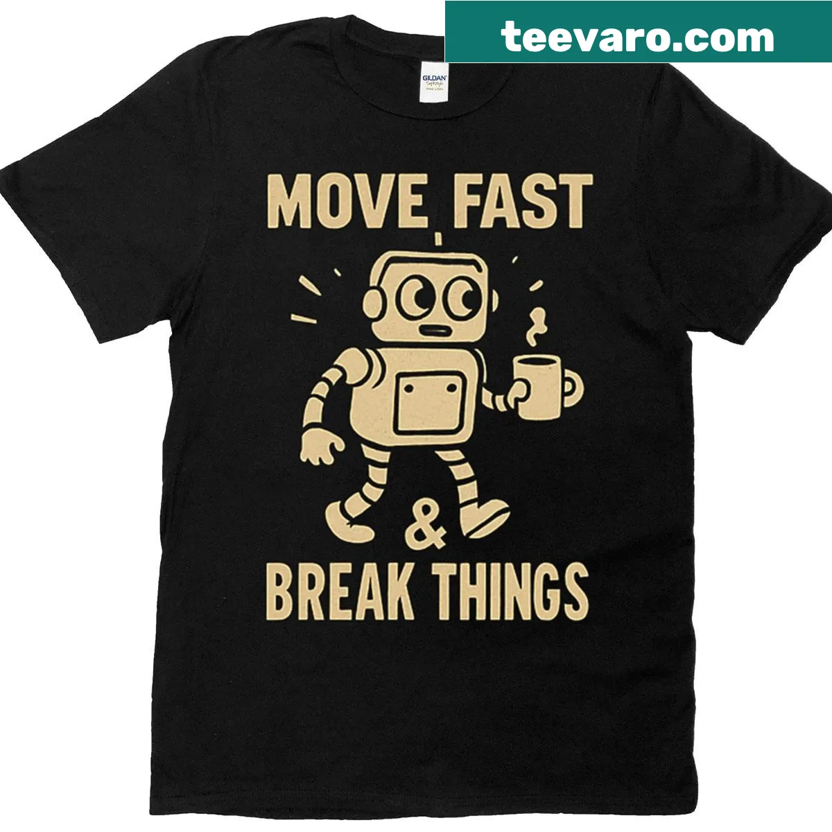 Oversized T-shirt with the phrase 'Move Fast Break Things' in bold typography. — on a men's t-shirt