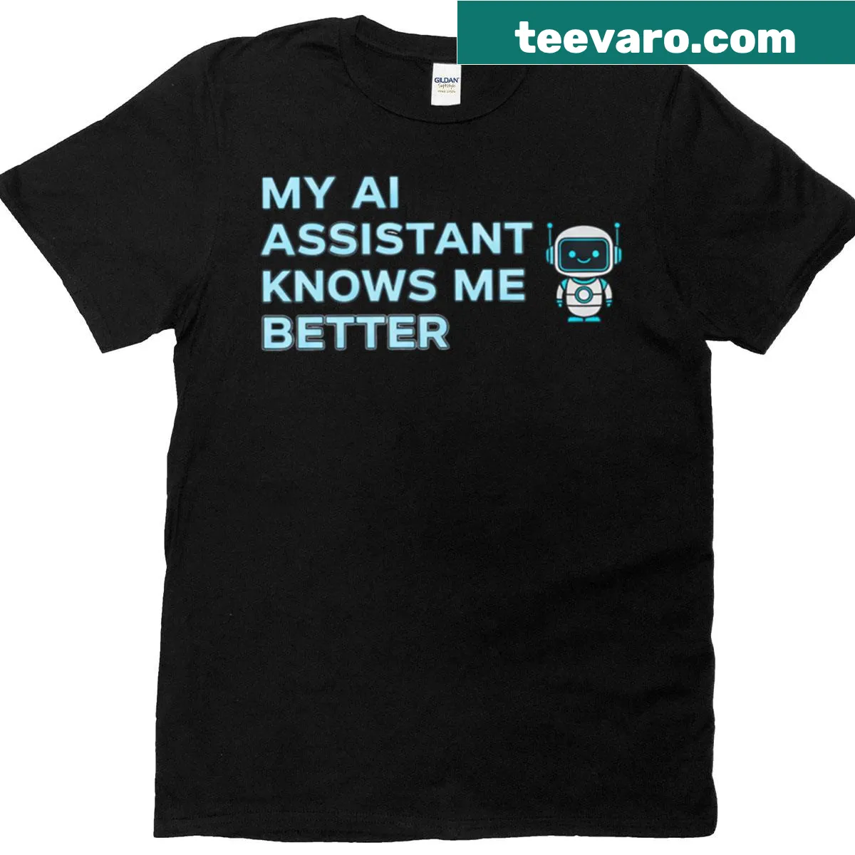 Funny AI love themed t-shirt — on a men's t-shirt