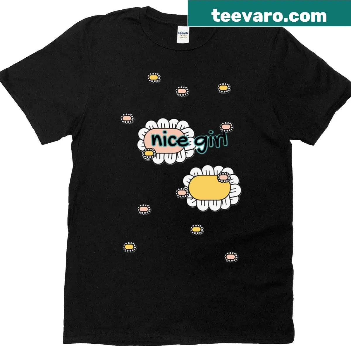 Floral design T-shirt with 'Nice Girl' text. — on a men's t-shirt