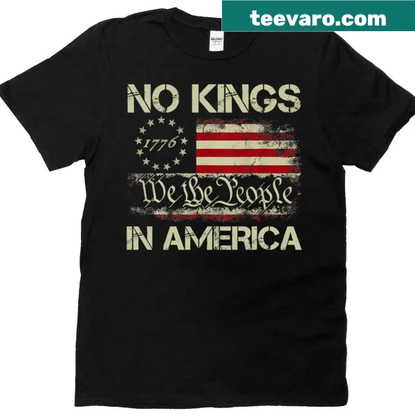 Patriotic T-shirt with No Kings slogan and USA flag