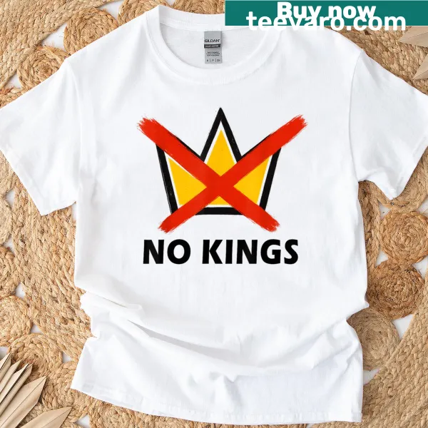 Typographic t-shirt with the phrase 'No Kings' for protest
