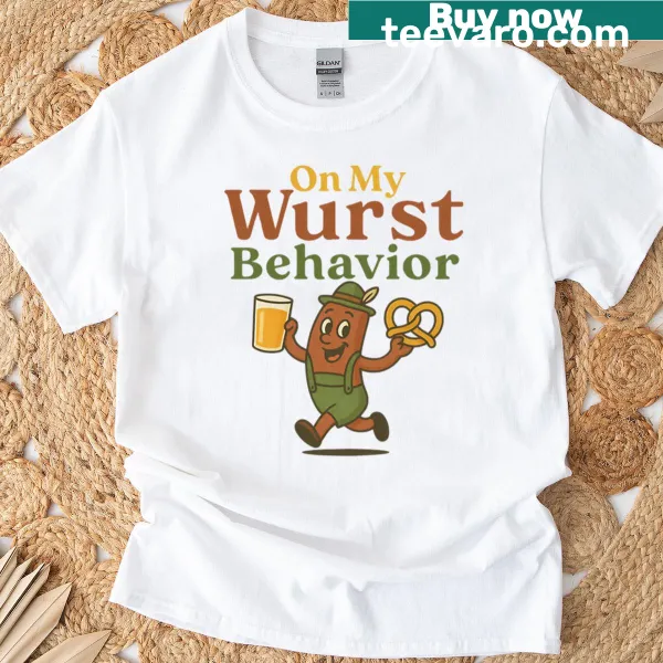 Funny Oktoberfest t-shirt with sausage juice and pretzel design