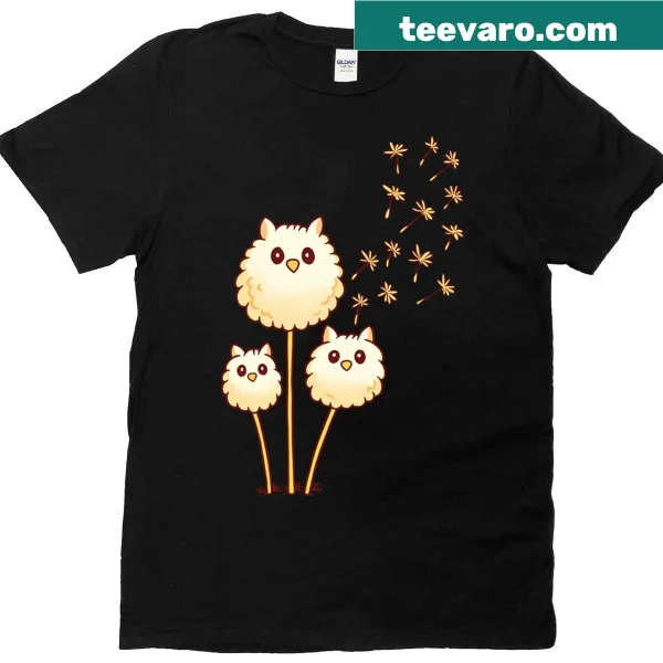 Whimsical illustration of owls flying in the wind on a t-shirt