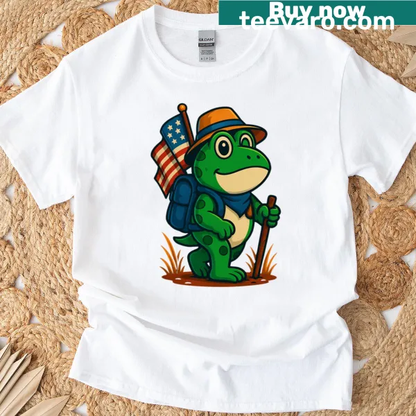 Vintage-style T-shirt with a funny patriotic frog design