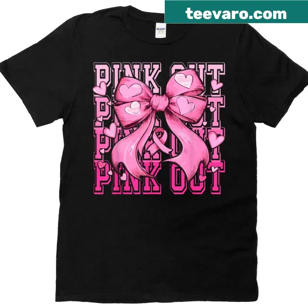 Breast cancer awareness T-shirt with coquette bow and heartfelt design
